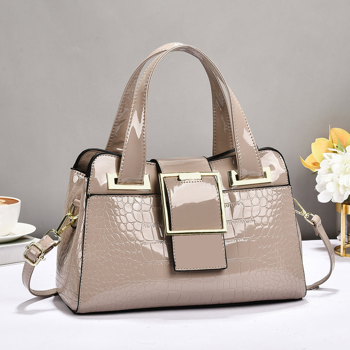 Damen Handtasche mit glänzender Krokodilprägung und eleganter Schnalle Nord Taschen