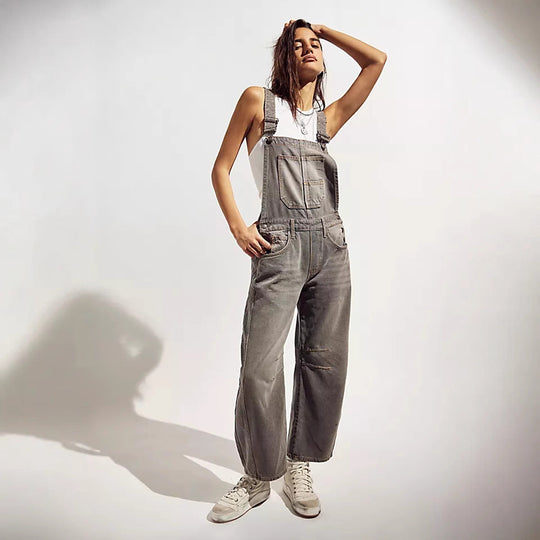 Damen lässige Denim-Latzhose im modernen Schnitt mit verstellbaren Trägern - Vittorelli