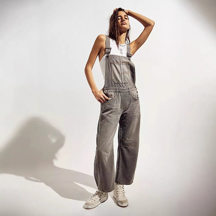 Damen lässige Denim-Latzhose im modernen Schnitt mit verstellbaren Trägern