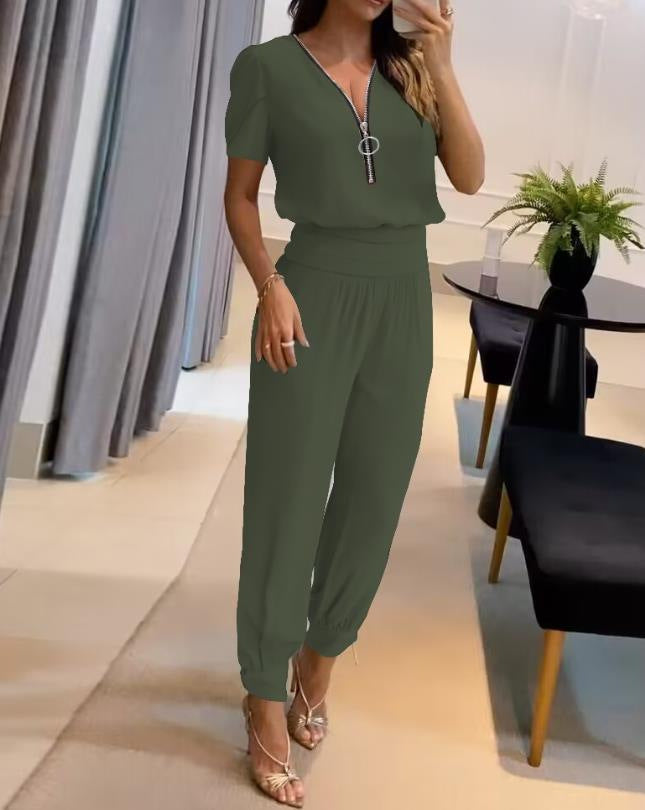 Damen Jumpsuit mit V-Ausschnitt und Gummizug