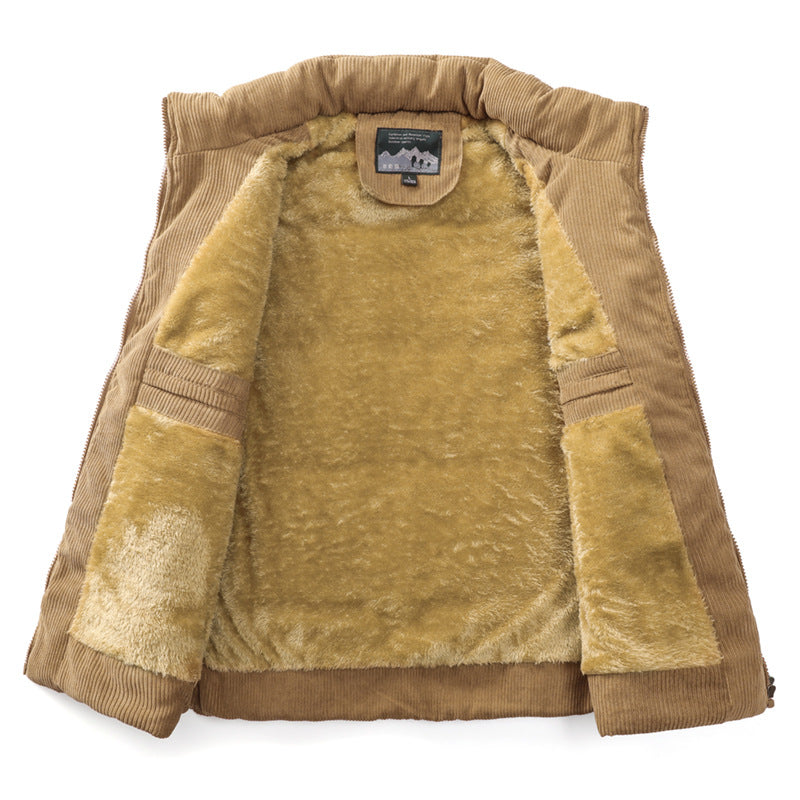 Herren Cord-Utility-Steppweste mit Teddyfutter, hohem Stehkragen und aufgesetzten Klappentaschen Nord Taschen