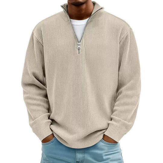 Herren Gerippter Halbzip-Strickpullover mit Stehkragen und lockerer Passform Nord Taschen