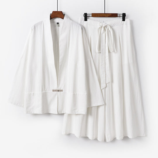 Damen Zen-inspiriertes Kimono-Set aus fließender Viskose mit kurzer Jacke und weiter Culotte-Hose Nord Taschen