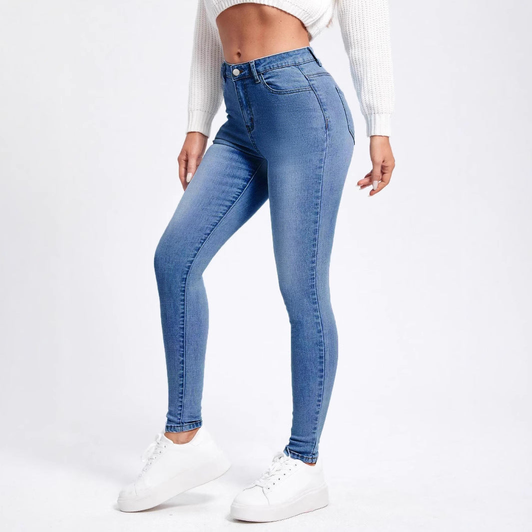 Damen Hochgeschnittene elastische Skinny-Jeans mit hoher Taille und Slim-Fit Nord Taschen