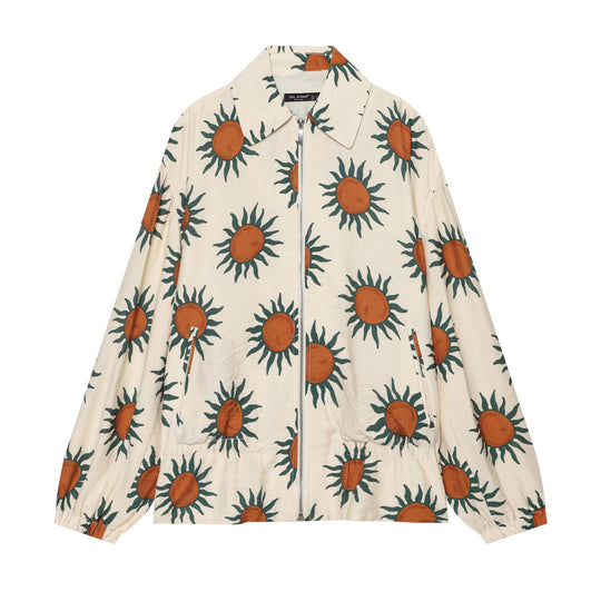 Damen Bedruckte Boxy‑Blousonjacke mit Reißverschluss und Tunnelzugtaillierung Nord Taschen