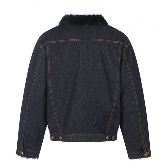 Herren Kurz geschnittene Denimjacke mit Kunstfellkragen und Teddyfutter‑Optik Nord Taschen