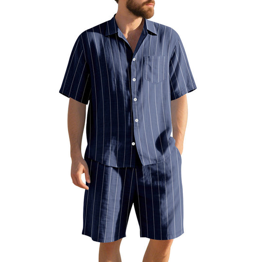 Herren Kurzarm-Pyjama-Set mit dezentem Streifenmuster und praktischer Brusttasche Nord Taschen