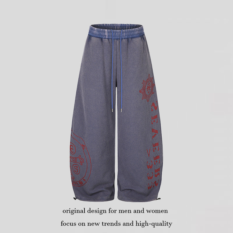 Damen Weite Mid‑Calf Palazzo‑Sweathose mit verstellbarem Saum, Tunnelzugbund und Statement‑Print Nord Taschen