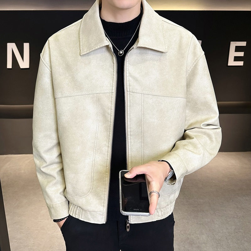 Herren Oversize Utility-Bomberjacke aus Kunstleder mit geripptem Saum und Hemdkragen Nord Taschen