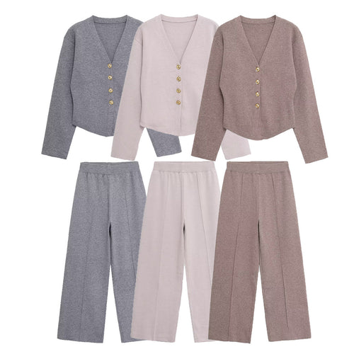 Damen Weite Strickhose mit hoher Taille, elastischem Bund und Teilungsnaht Nord Taschen