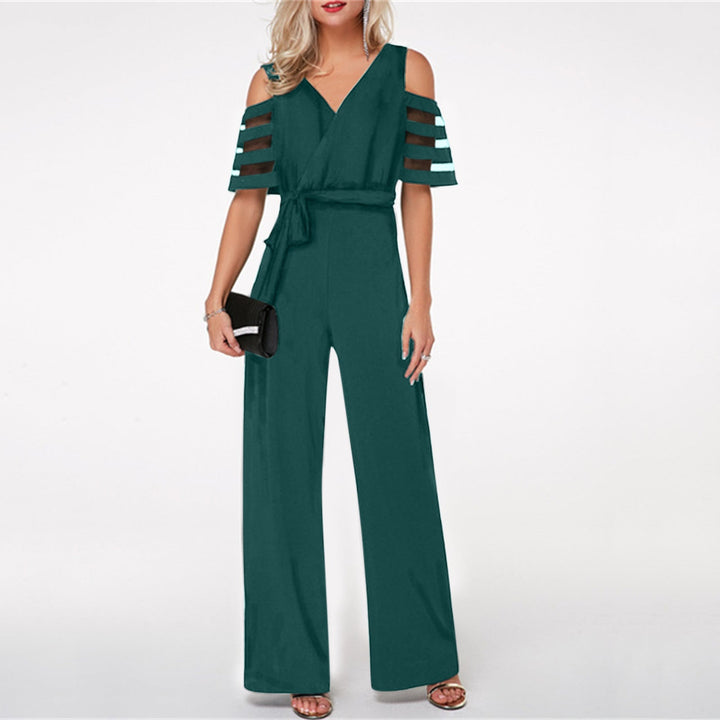 Damen Eleganter Jumpsuit mit transparenten Ärmel-Details und Taillengürtel