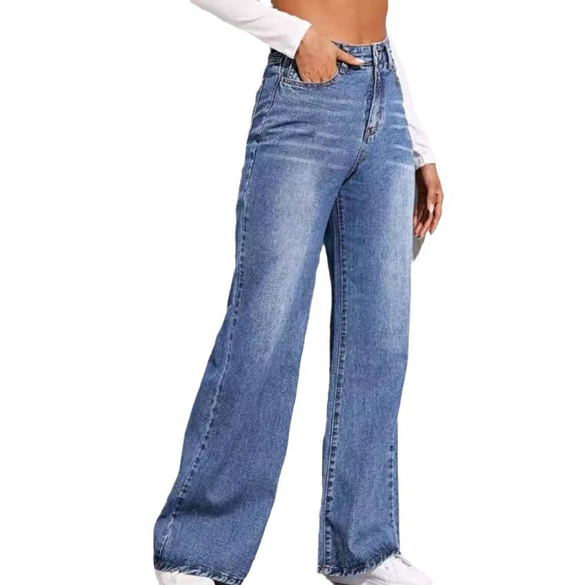 Damen hochgeschnittene weite Denim-Jeans mit extra weitem Bein und rohem Saum Nord Taschen