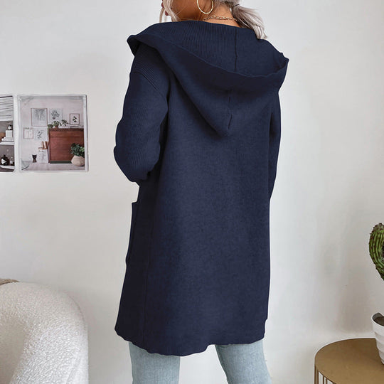 Damen Langer gerippter Cocoon-Cardigan aus leichtem Feinstrick mit Eingrifftaschen Nord Taschen