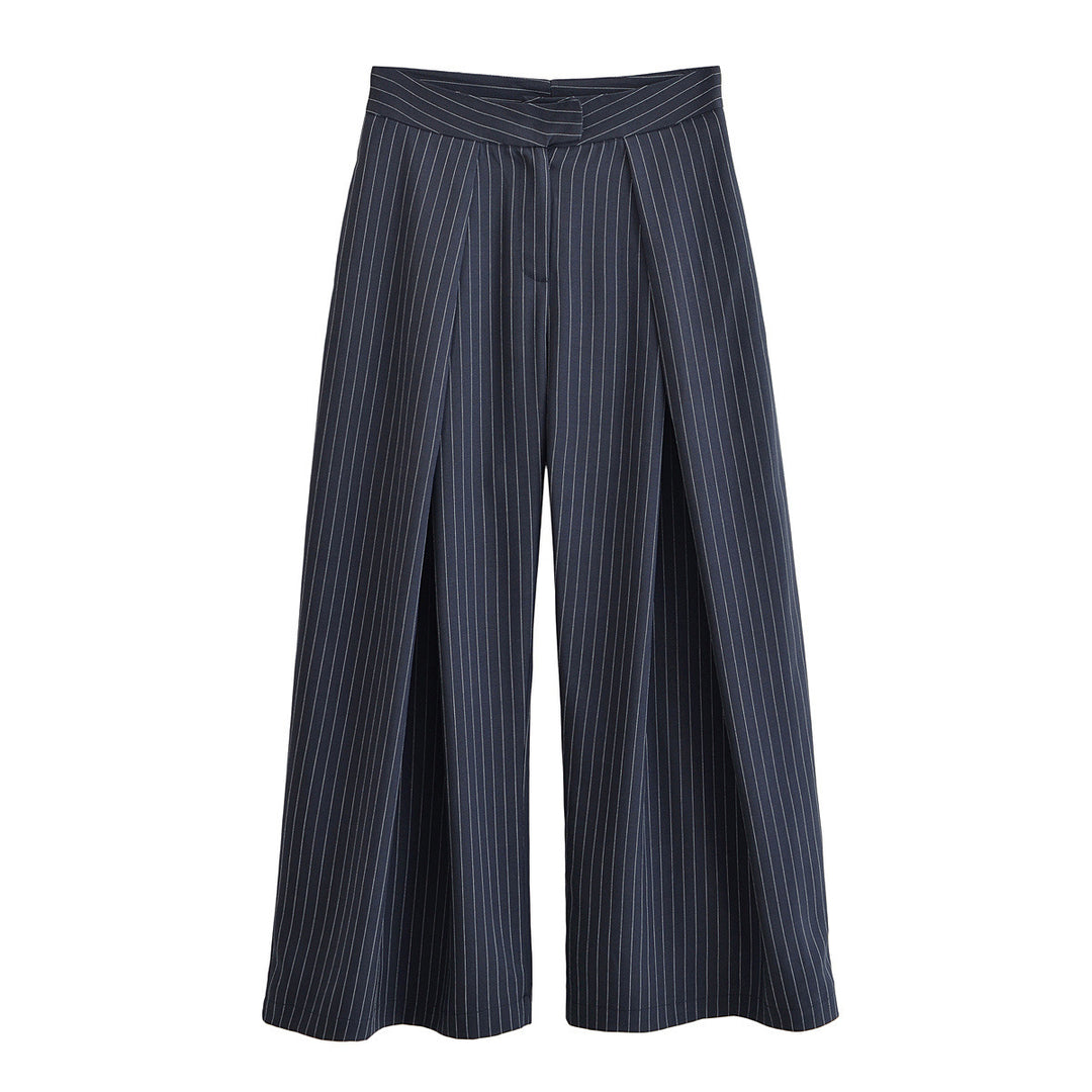 Damen Palazzo-Hose mit Nadelstreifen, vorn segmentierten Falten und hoher Bund Nord Taschen