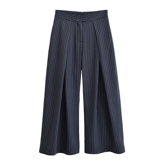 Damen Palazzo-Hose mit Nadelstreifen, vorn segmentierten Falten und hoher Bund Nord Taschen