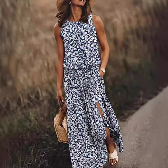 Damen Maxikleid mit floralem Schnitt und bequemen Taschen
