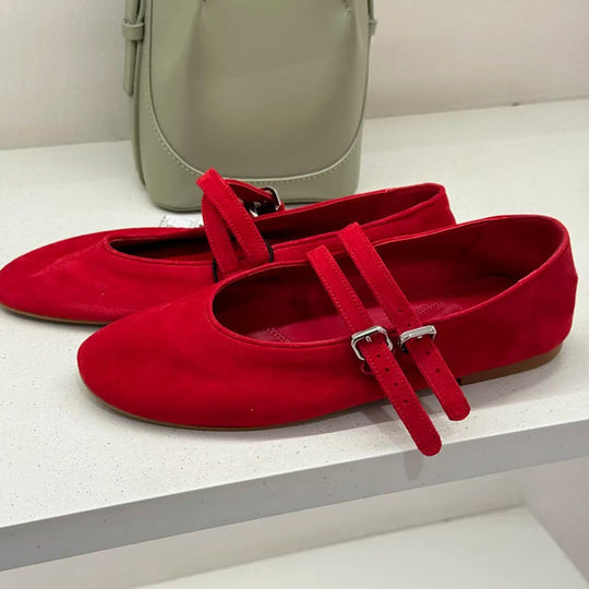 Damen Ballerinas aus hochwertigem Wildleder mit verstellbaren Riemen