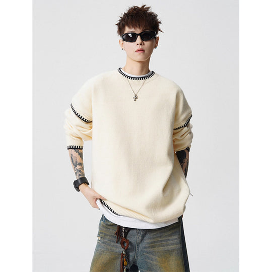 Herren Grobstrickpullover mit Kontrastnähten Nord Taschen