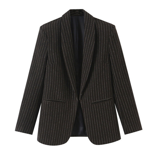 Damen Nadelstreifen-Blazer mit Schalkragen und leicht taillierter Silhouette Nord Taschen
