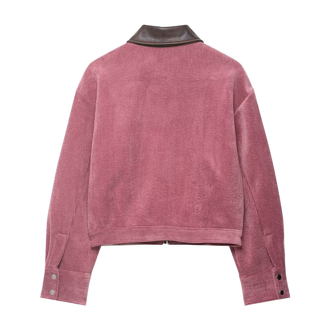Damen Kurze Cord-Collegejacke mit Kunstlederkragen und aufgesetzten Pattentaschen Nord Taschen