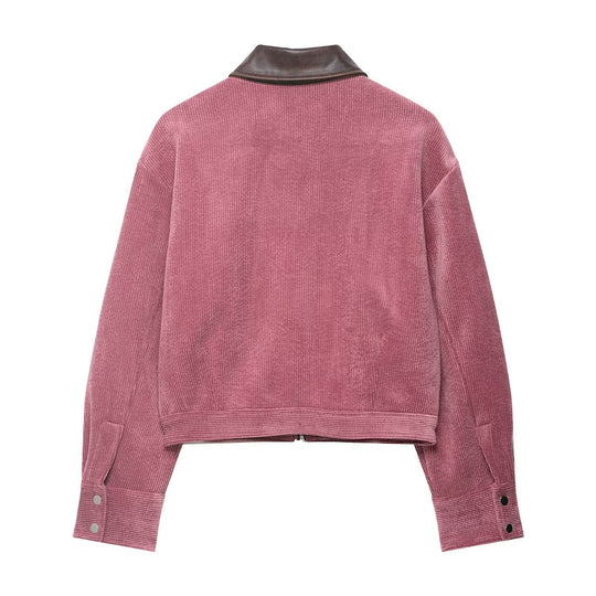 Damen Kurze Cord-Collegejacke mit Kunstlederkragen und aufgesetzten Pattentaschen Nord Taschen