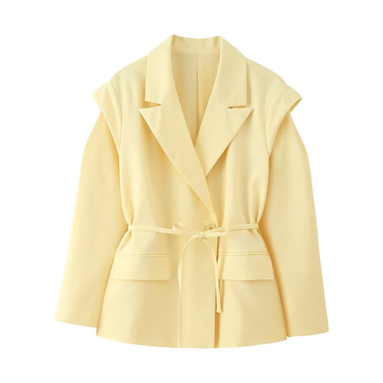 Damen Schulterfreier Blazer mit Taillengürtel und Pattentaschen Nord Taschen