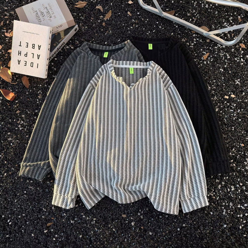 Damen Feinstrick-Pullover mit feiner Waffelstruktur, V-Notch-Ausschnitt und legerer Oversize-Passform Nord Taschen