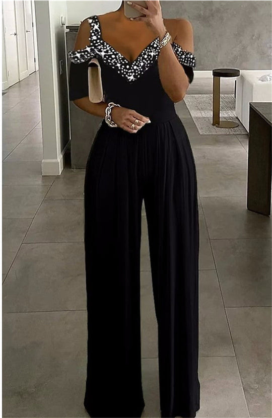 Eleganter Damen Jumpsuit mit Schulterfreiem Schnitt & Glitzerndem Dekolleté für Party & Events - Vittorelli