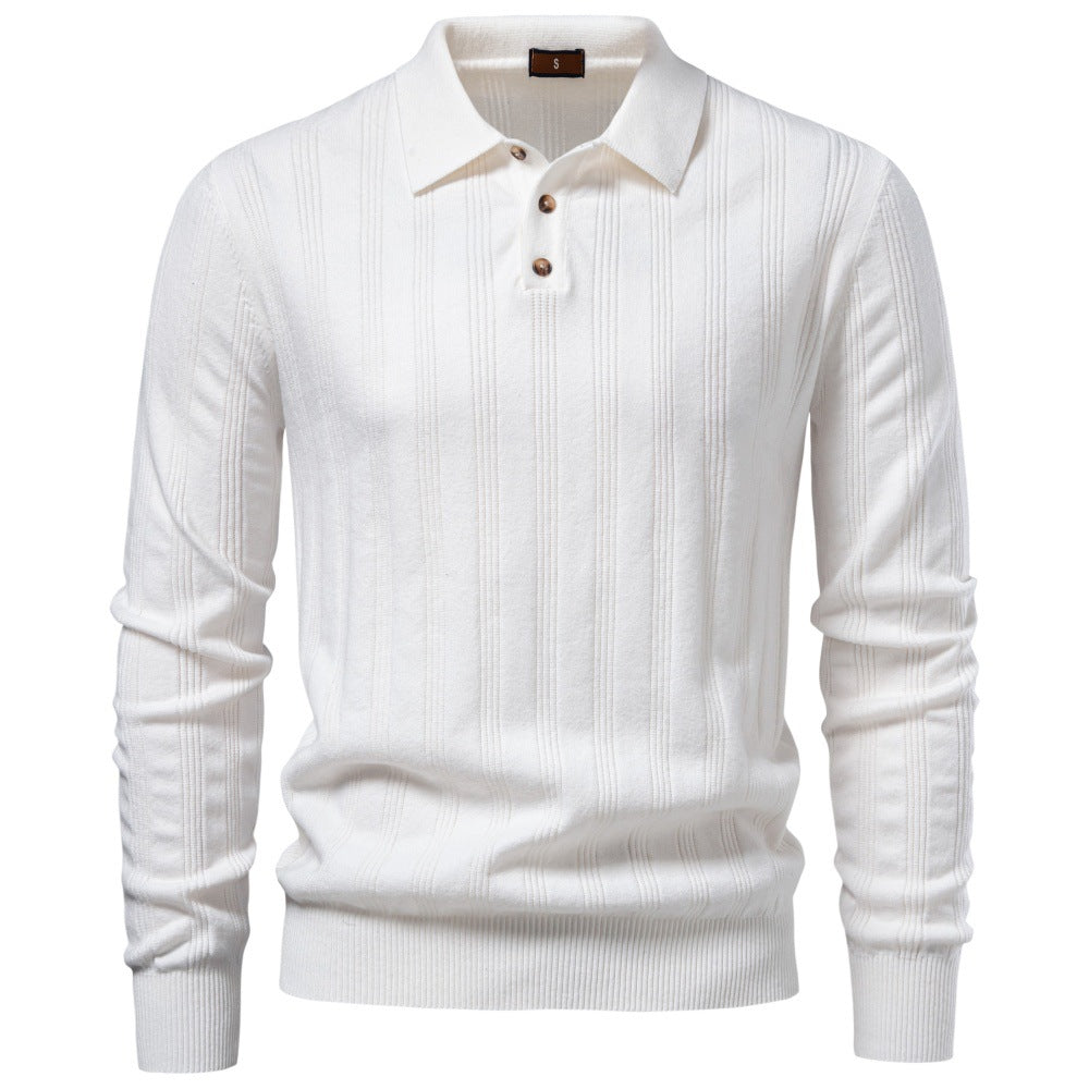 Herren Langarm-Feinstrick-Poloshirt mit Strukturstreifen und geripptem Saum Nord Taschen