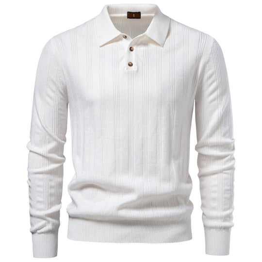 Herren Langarm-Feinstrick-Poloshirt mit Strukturstreifen und geripptem Saum Nord Taschen