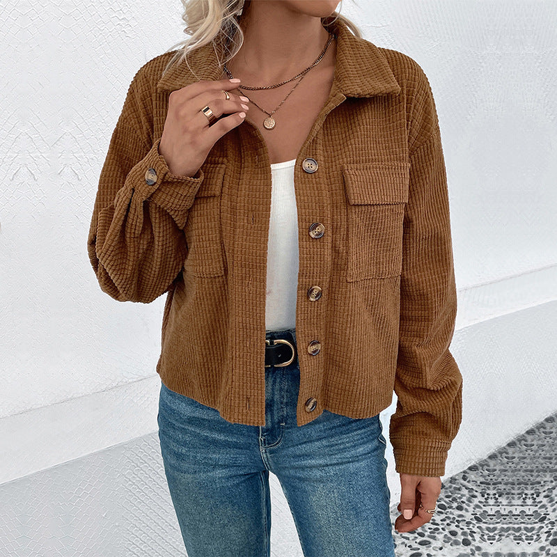 Damen Lässige Kordjacke mit Knopfleiste Nord Taschen