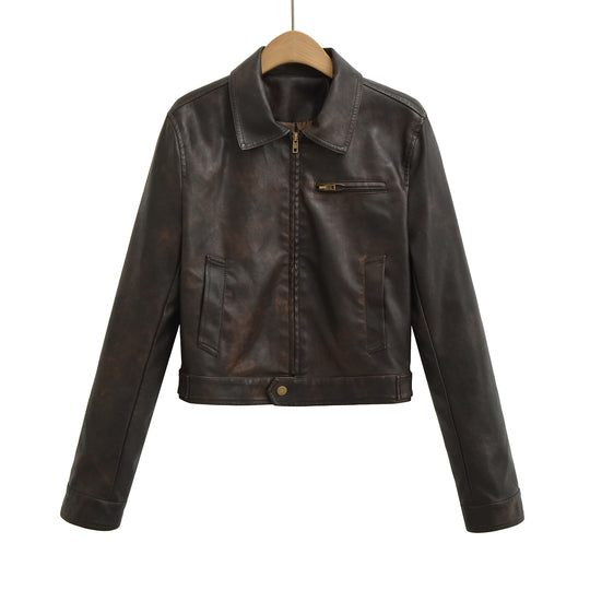 Herren Vintage-inspirierte Lederjacke im Bomberstil mit Reißverschluss und Brusttasche Nord Taschen
