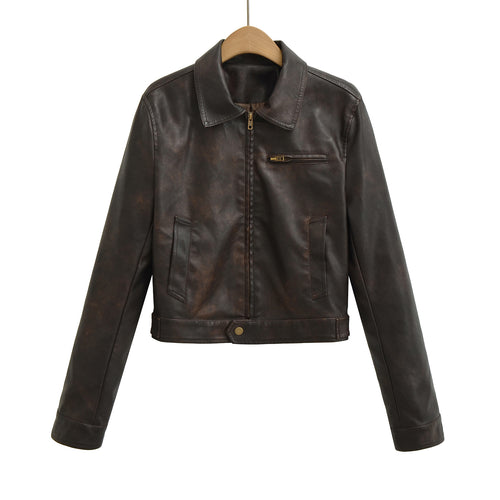 Herren Vintage-inspirierte Lederjacke im Bomberstil mit Reißverschluss und Brusttasche Nord Taschen