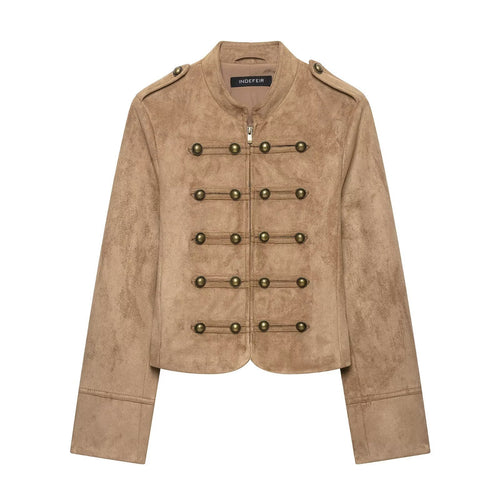 Damen Kurzjacke im Military‑Stil mit Stehkragen und Zierknopf‑Detail Nord Taschen