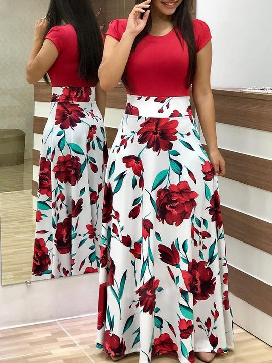 Damen Fließender Maxirock mit hoher Taille und großem Blumenprint Nord Taschen
