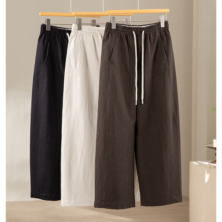 Damen Weite High‑Waist Leinenmix-Hose mit elastischem Bund und Kordelzug Nord Taschen