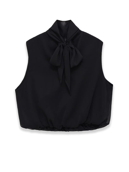 Damen Ärmellose Chiffonbluse mit Schleifenkragen und elastischem Saum Nord Taschen