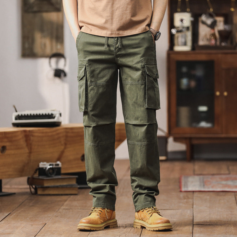Herren Gerade geschnittene Canvas-Cargohose mit Klapp-Utility-Taschen und Kordelbund Nord Taschen