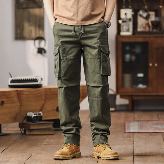Herren Gerade geschnittene Canvas-Cargohose mit Klapp-Utility-Taschen und Kordelbund Nord Taschen