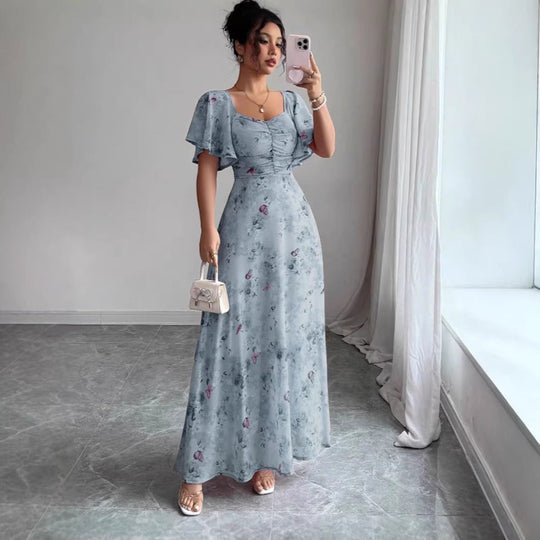 Damen Maxikleid mit fließendem Schnitt und romantischem Blumenmuster