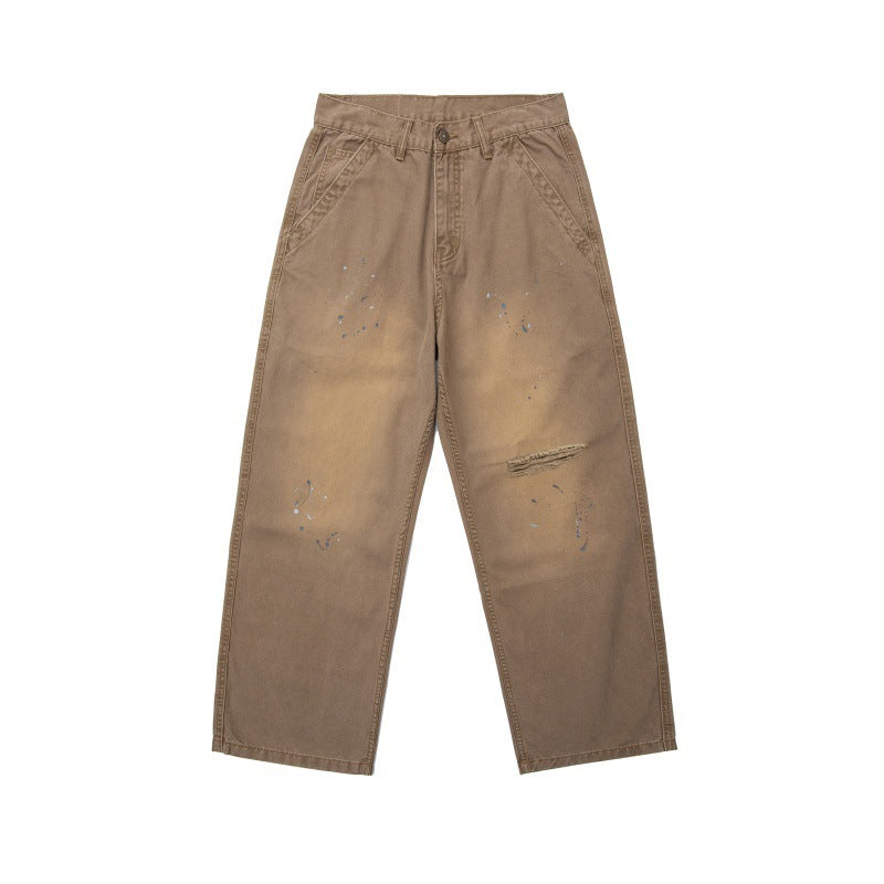 Herren Locker geschnittene Workwear-Hose mit Paint‑Splatter und Destroyed‑Details Nord Taschen