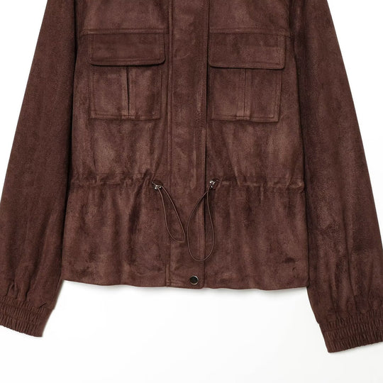 Damen Kurzjacke im Fieldstyle aus Veloursleder‑Optik mit Stehkragen, Brusttaschen und Tunnelzug Nord Taschen