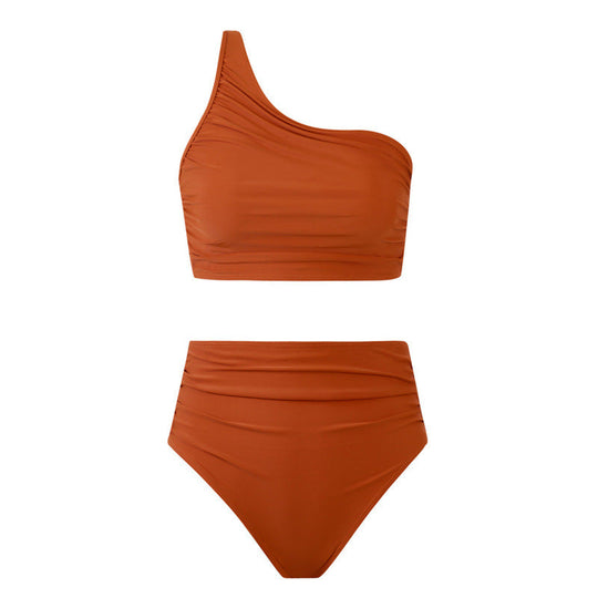 Damen Bikini-Set mit elegantem asymmetrischen Oberteil und hohem Taillenslip