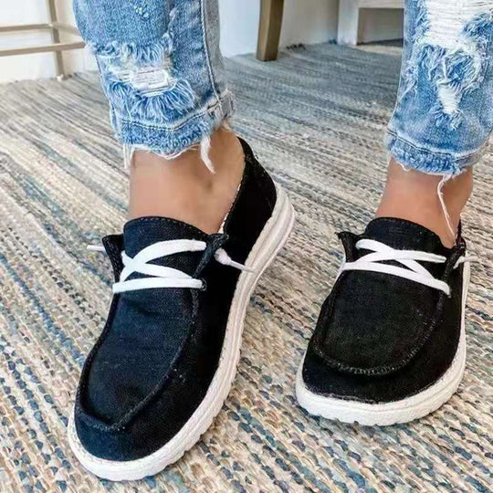 Damen nan Segeltuch-Mokassin-Sneaker mit elastischer Schnürung gepolstertem Komfortfußbett und profilierter Gummisohle