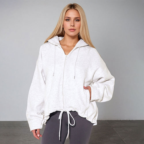 Damen oversized Kapuzenjacke mit Reißverschluss, Tunnelzug-Saum und Kängurutaschen Nord Taschen