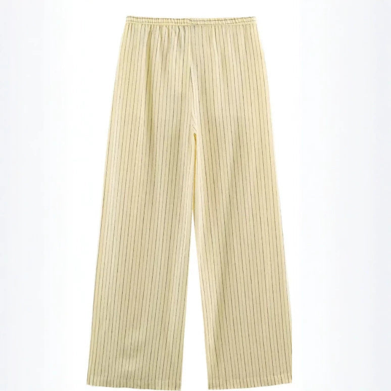 Damen Weite High‑Waist Palazzohose mit vertikalem Streifenmuster und elastischem Bund Nord Taschen