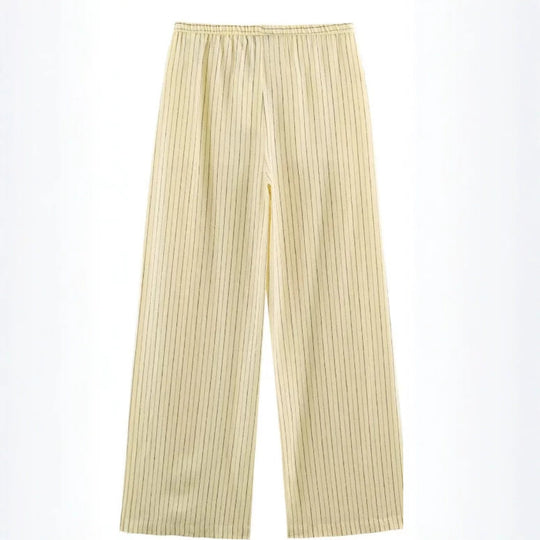 Damen Weite High‑Waist Palazzohose mit vertikalem Streifenmuster und elastischem Bund Nord Taschen