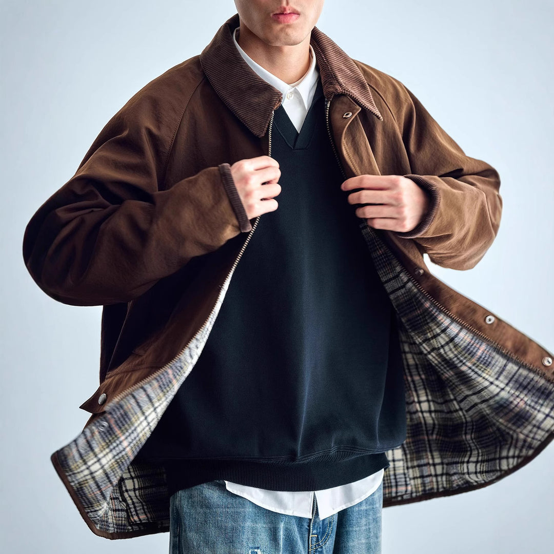 Herren Utility-Fieldjacke aus gewachstem Baumwollmix mit Cordkragen Nord Taschen
