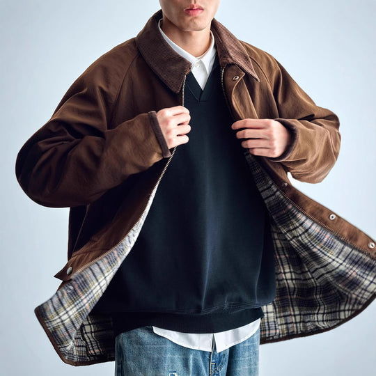 Herren Utility-Fieldjacke aus gewachstem Baumwollmix mit Cordkragen Nord Taschen