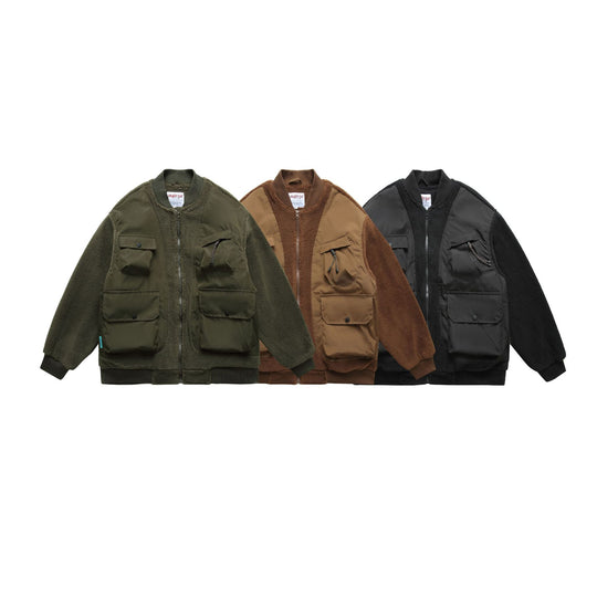 Herren Teddy-Fleece Bomberjacke mit Utility-Taschen und Nylon-Einsätzen Nord Taschen